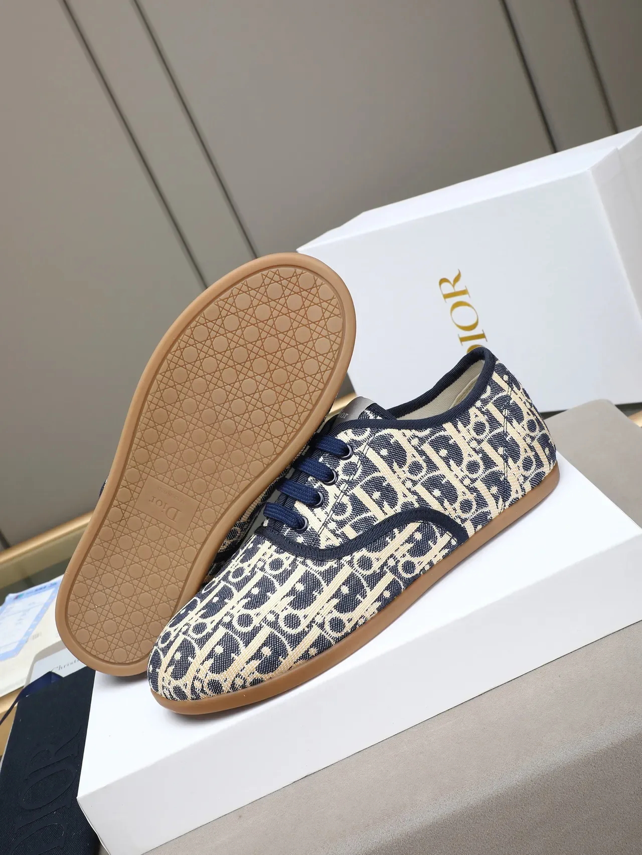 Dior B-Series Monogrammed Canvas Navy and Beige Lifestyle Sneaker 4