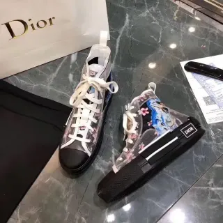 Dior B23 फ्लोरल प्रिंट पारदर्शी हाई-टॉप लाइफस्टाइल स्नीकर