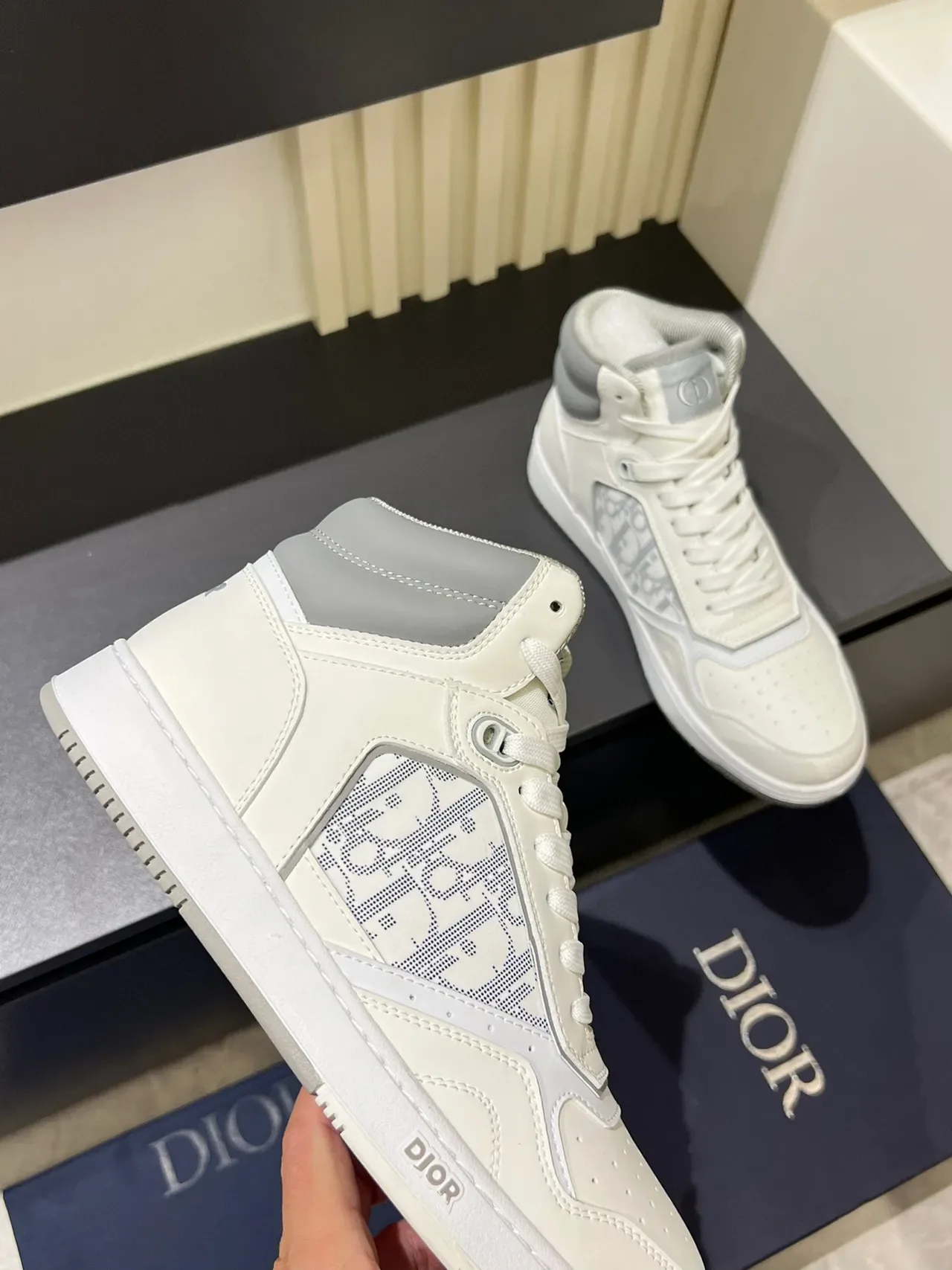 Dior B23 高帮 Off-White 和 Gray 休闲运动鞋 9