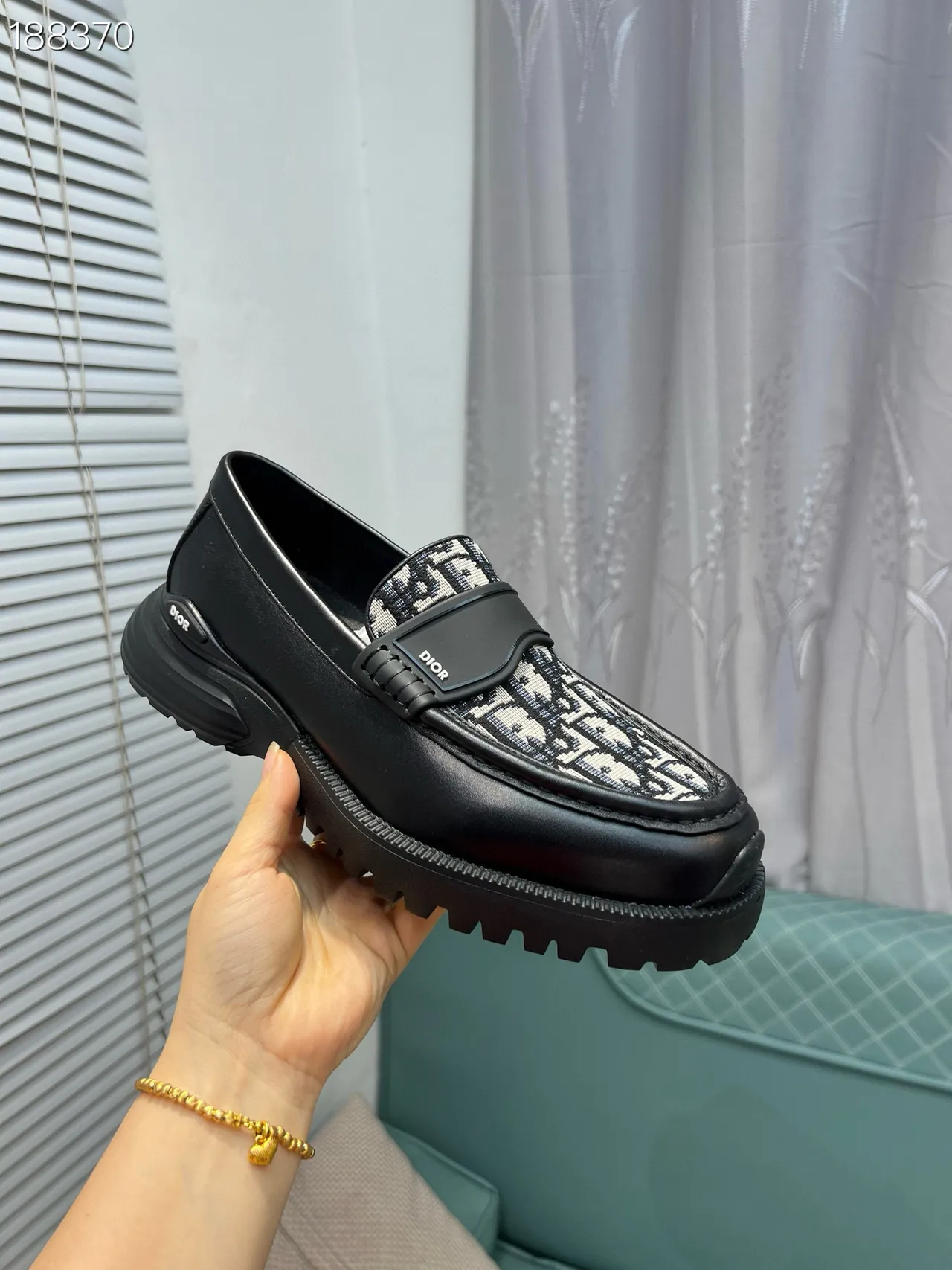 Dior B23 لوفر أسود مائل جاكارد لوفر 6
