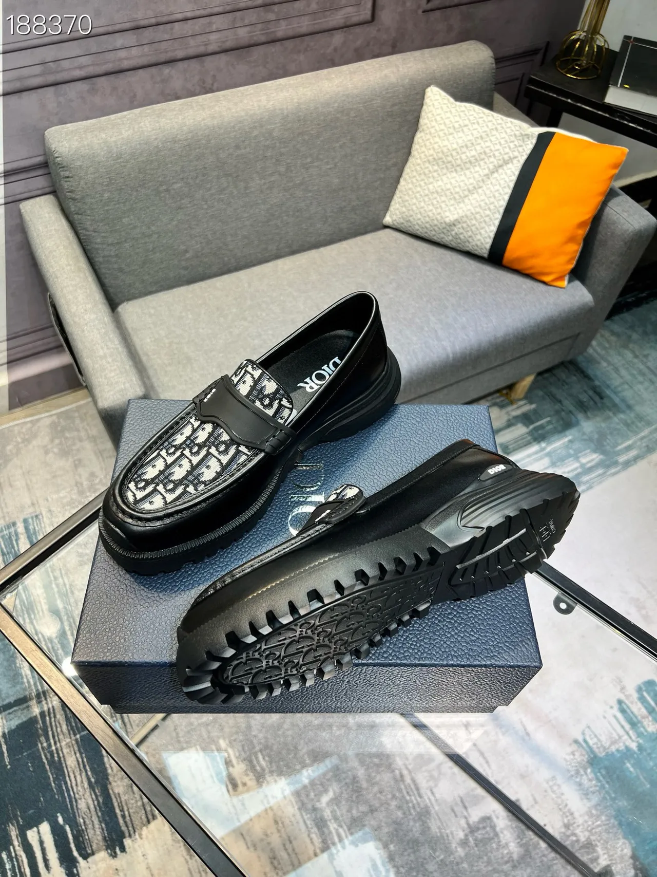 Dior B23 لوفر أسود مائل جاكارد لوفر 8