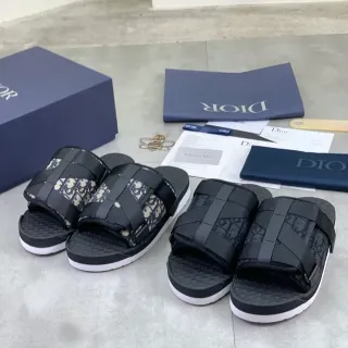 Dior B27 Negro Beige Sandalias Slide Correa Elástica