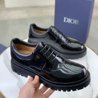 Dior B27 चमकदार काला कैप-टो लुग सोल ऑक्सफोर्ड जूते