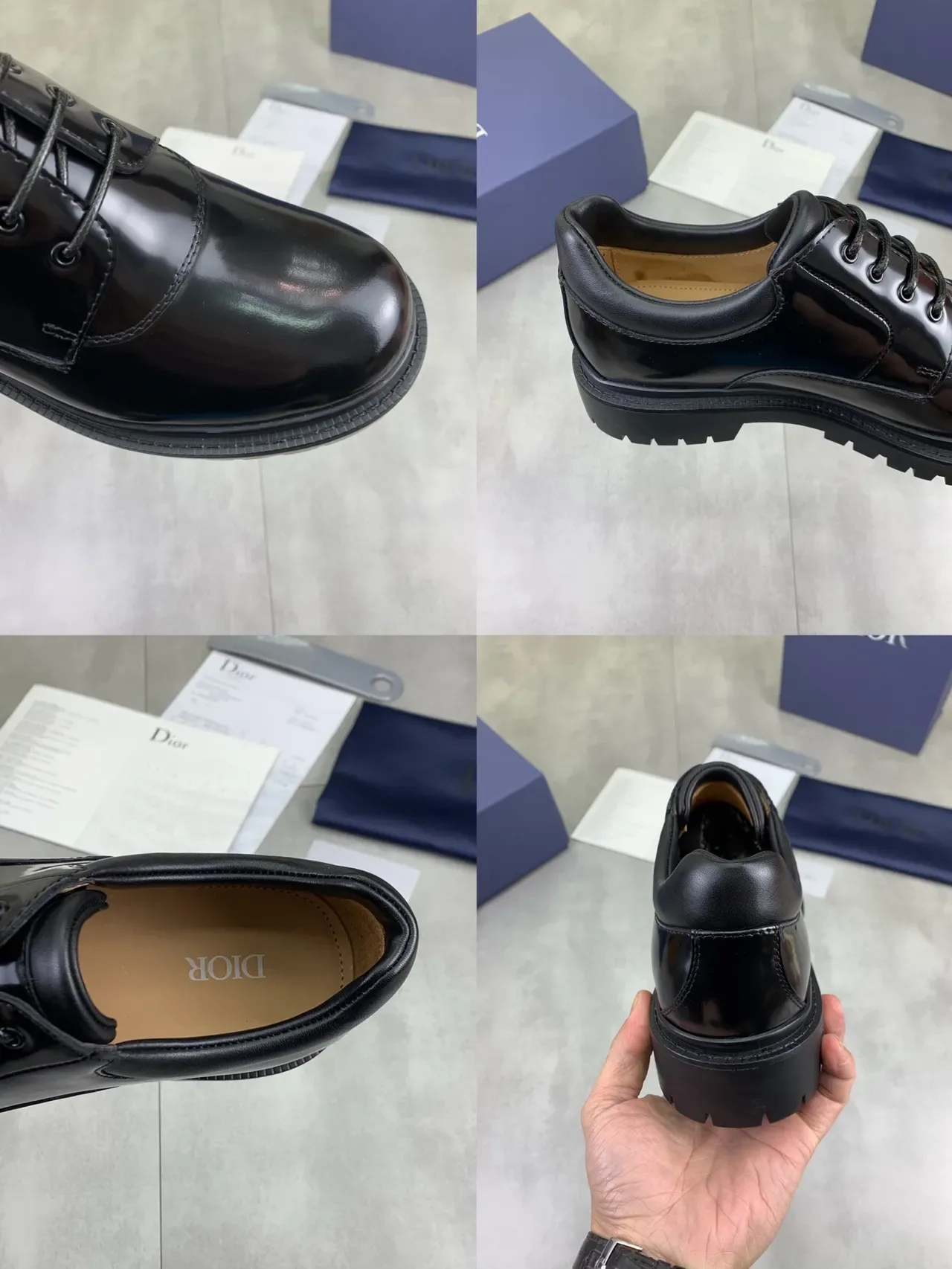 Dior B27 Glossy Black Cap-Toe Lug Sole Oxford Shoes 2