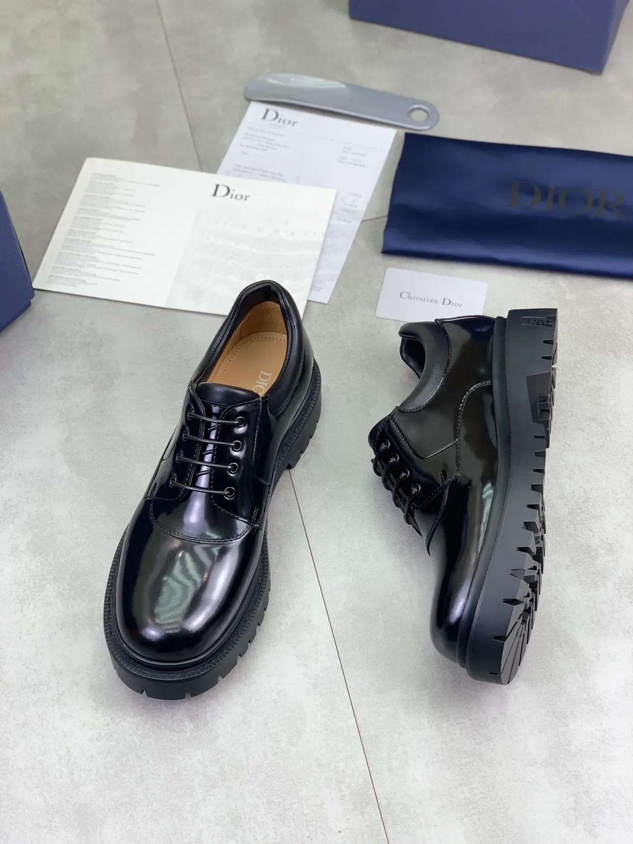 Dior B27 Glossy Black Cap-Toe Lug Sole Oxford Shoes 4