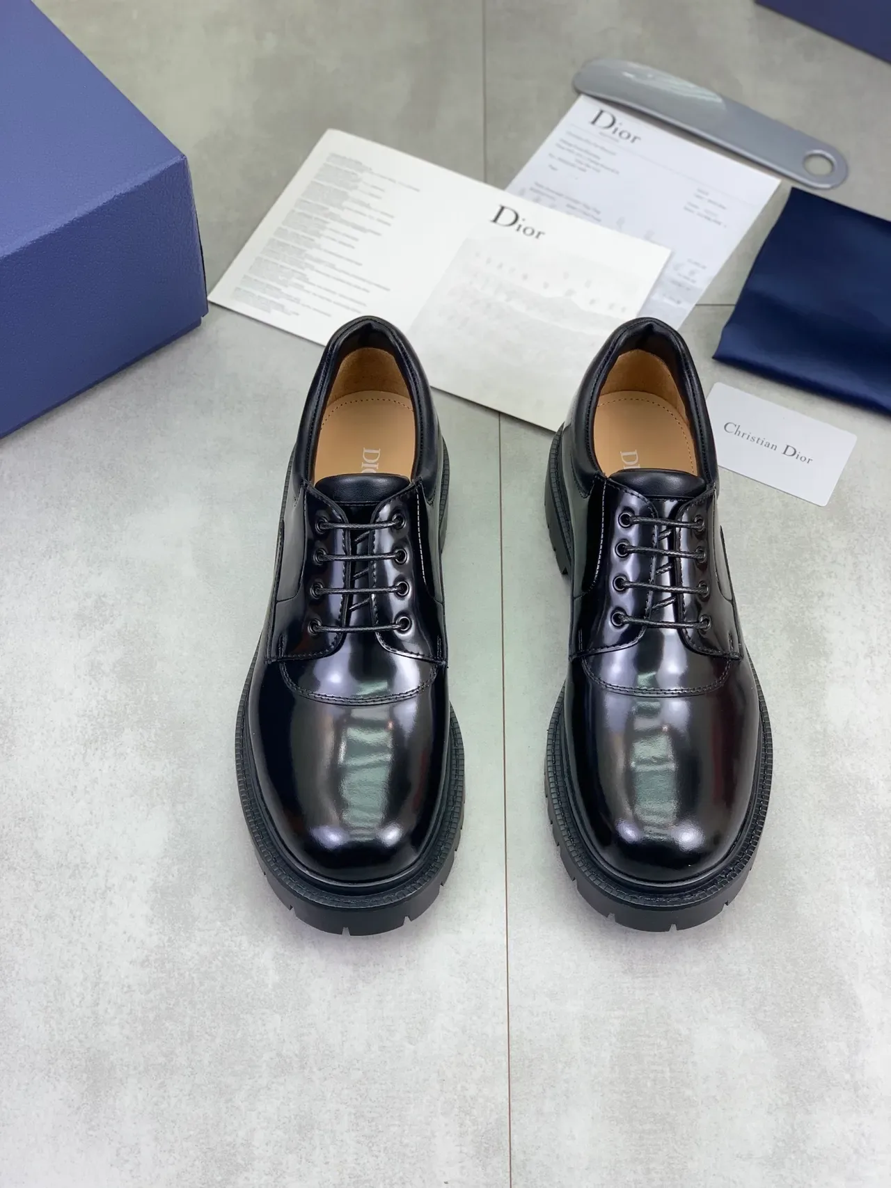 Dior B27 Glossy Black Cap-Toe Lug Sole Oxford Shoes 5