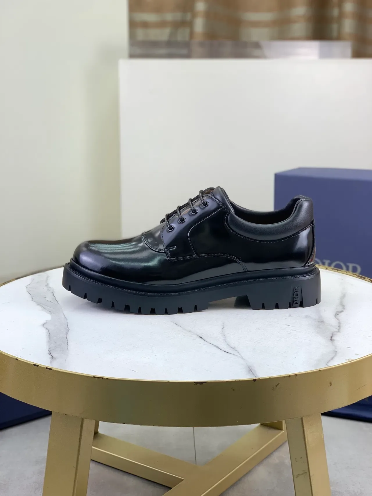 Dior B27 Glossy Black Cap-Toe Lug Sole Oxford Shoes 6