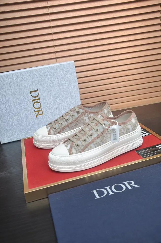 Dior 米色白色印花纺织鞋面平台鞋底休闲运动鞋 4