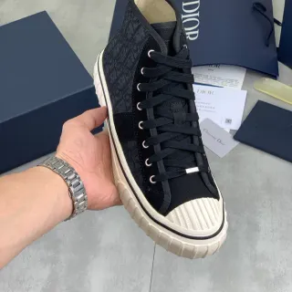 Dior Noir Beige Sneakers Lifestyle Hautes en Jacquard