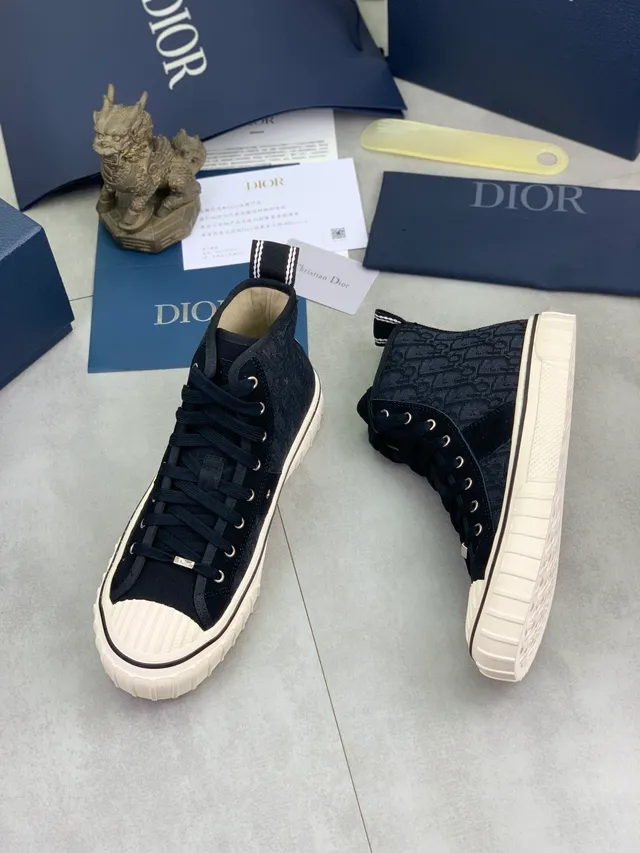 Dior Noir Beige Sneakers Lifestyle Hautes en Jacquard 5