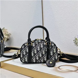Dior Black Beige Monogrammed Canvas Dome-Shaped Boston Bag