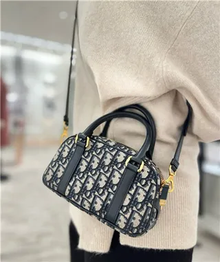 迪奥黑色米色印花帆布拱形波士顿包 20