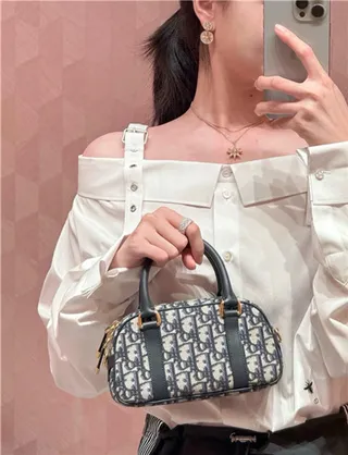 迪奥黑色米色印花帆布拱形波士顿包 21