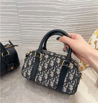 迪奥黑色米色印花帆布拱形波士顿包 24