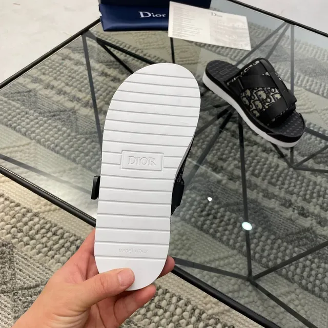 Dior أسود بيج Oblique Monogram قماش حزام مطاطي مزدوج نعال 2