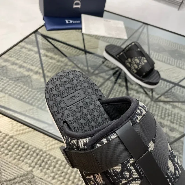 Dior أسود بيج Oblique Monogram قماش حزام مطاطي مزدوج نعال 3