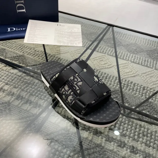 Dior أسود بيج Oblique Monogram قماش حزام مطاطي مزدوج نعال 6