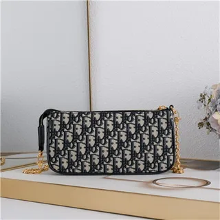 Dior Monograma Negro Dorado Lona Correa Cadena Bolso 7
