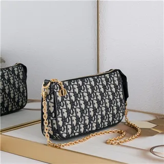 Dior Monograma Negro Dorado Lona Correa Cadena Bolso 8