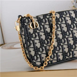 Dior Monograma Negro Dorado Lona Correa Cadena Bolso 9