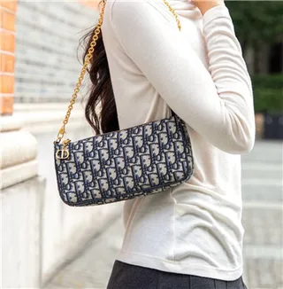 Dior Monograma Negro Dorado Lona Correa Cadena Bolso 16