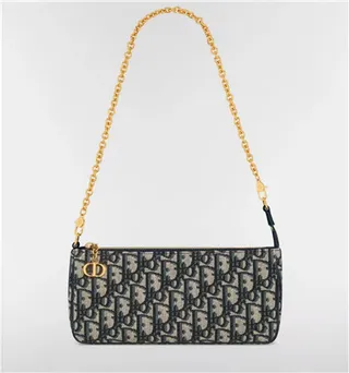 Dior Monograma Negro Dorado Lona Correa Cadena Bolso 19