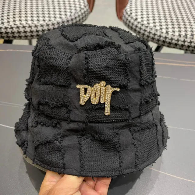 Dior Black Gold Patchwork Textured Fabric Raw Frayed Edges Bucket Hat 7