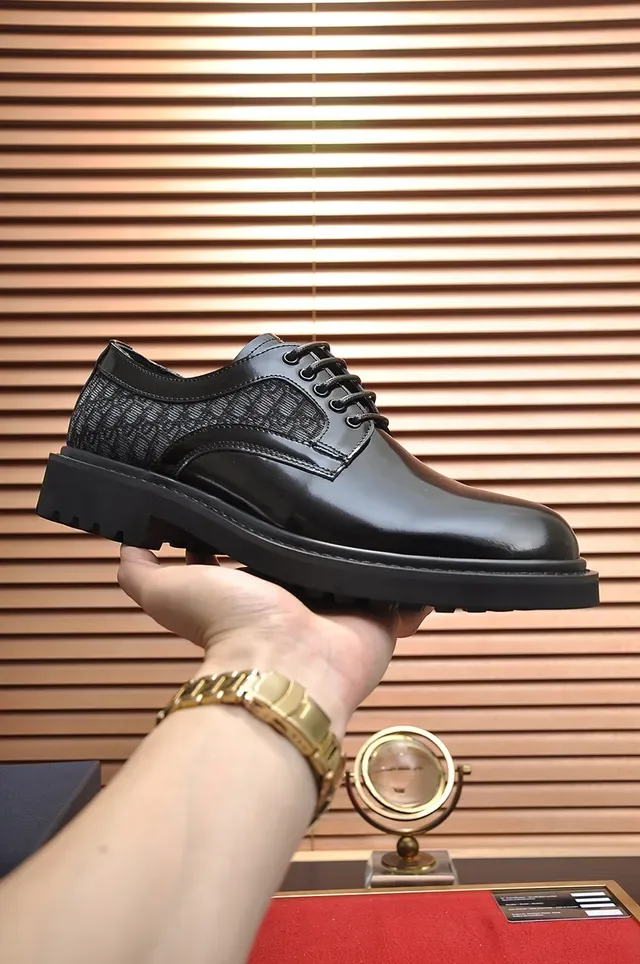 Dior Black Patent Leather Jacquard Oblique Panel Oxford Shoes 4