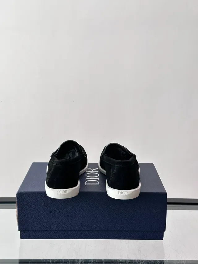 Dior أسود أبيض سويدي علوي تباين كعب لافر 3