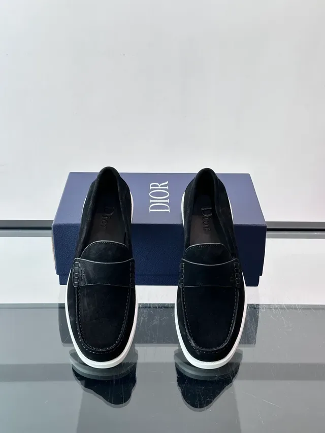 Dior أسود أبيض سويدي علوي تباين كعب لافر 4