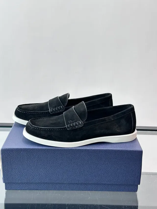 Dior أسود أبيض سويدي علوي تباين كعب لافر 5