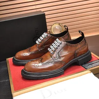 Dior Brown Black Polished Leather Wingtip Brogue