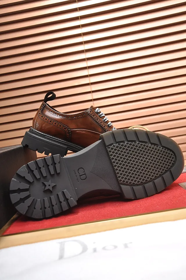 Dior Brown Black Polished Leather Wingtip Brogue 3