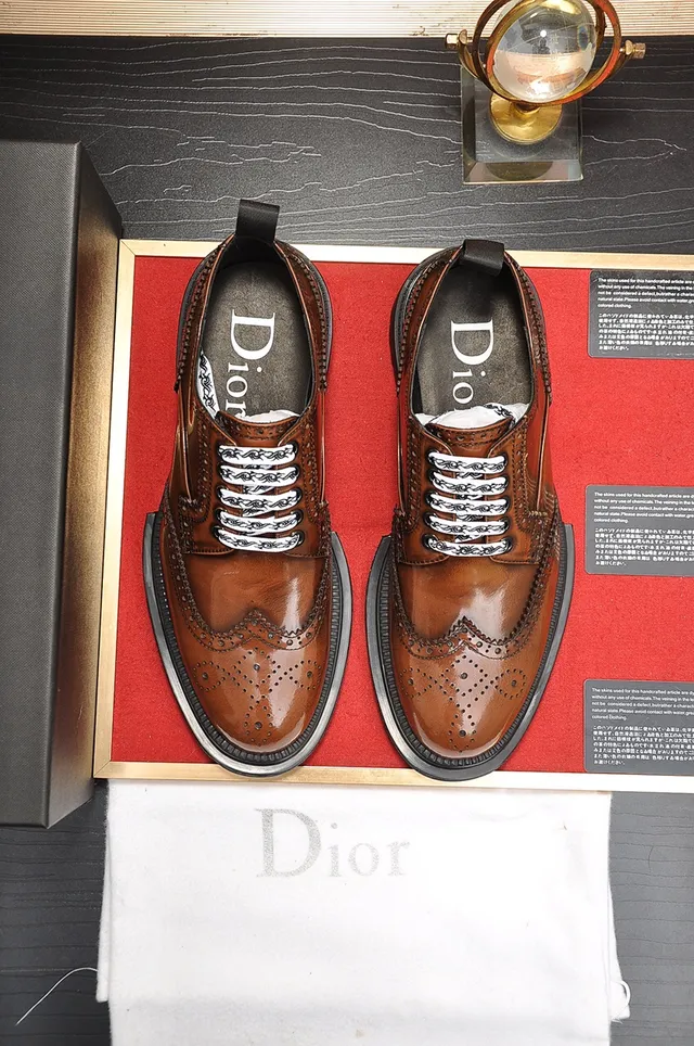 Dior Brown Black Polished Leather Wingtip Brogue 5
