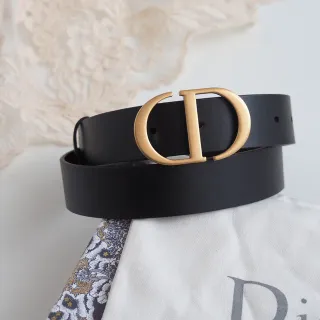 Dior CD Belt Black Gold Matte Monogram Buckle Leather Belt