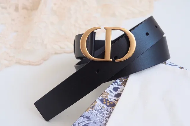 Dior CD Belt Black Gold Matte Monogram Buckle Leather Belt 2