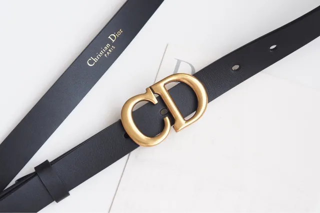 Dior CD Belt Black Gold Slim-Profile Smooth Leather Belt 6