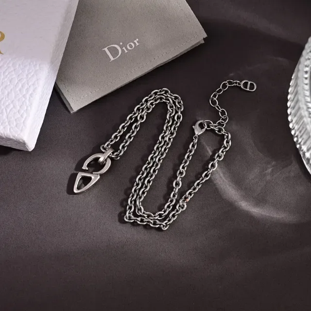Dior CD Motif Silver Chain Necklace 2