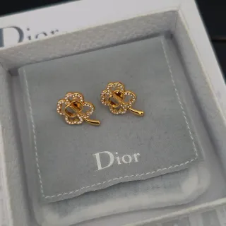 Dior Boucles d'oreilles en forme de trèfle Cristal pavé Doré