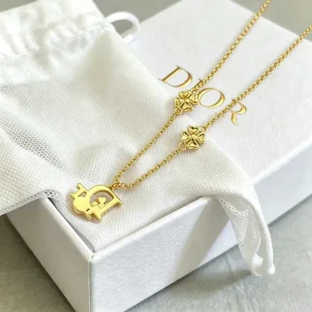 Dior Gold Pink Chain Enamel Floral Charms Necklace 4