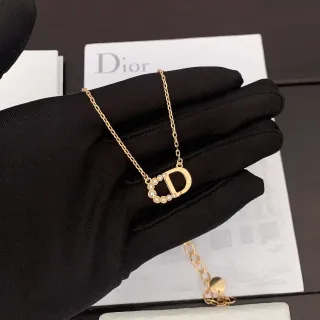 Dior 金白链 D形吊坠项链