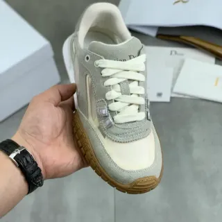 Dior Gray Beige Layered Suede And Mesh Upper Gum Rubber Outsole Lifestyle Sneakers