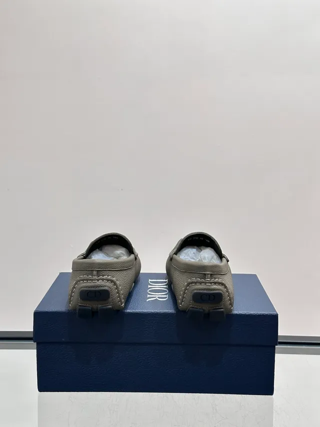 Dior Mocasin de cuero gris negro texturizado grabado monograma oblicuo 3