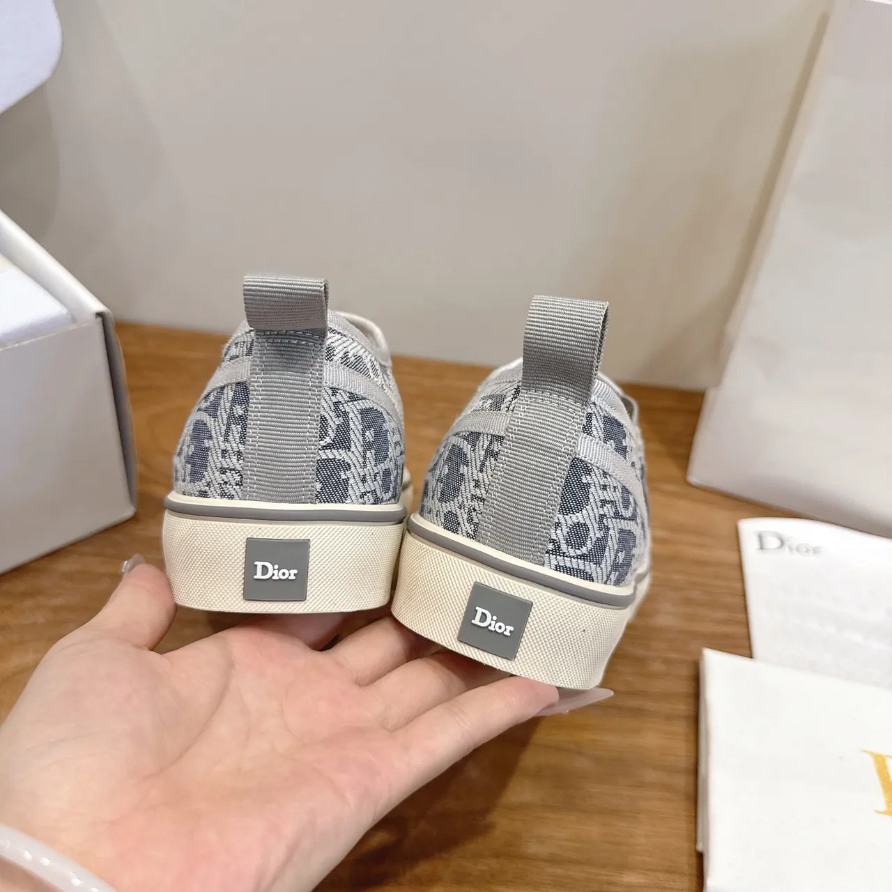 Dior Gray Blue Monogram Jacquard Upper Slip-On Construction Casual Shoes 3
