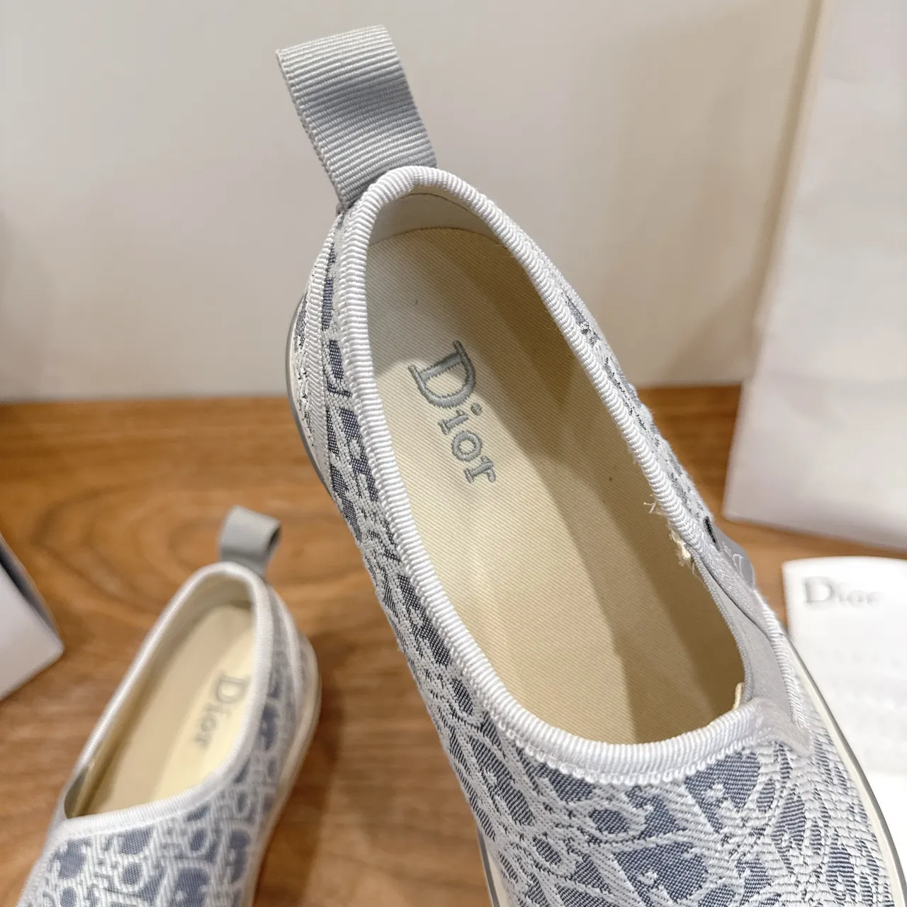 Dior Gray Blue Monogram Jacquard Upper Slip-On Construction Casual Shoes 4