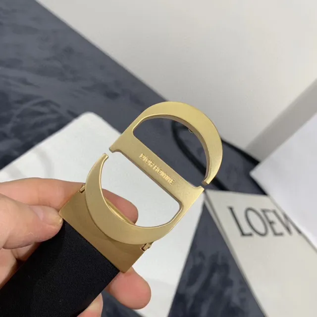 Dior Homme D-Shaped Buckle Black Leather Belt 13
