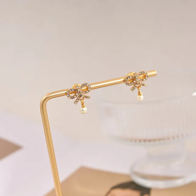 Dior Le Nœud de Dior Gold-Tone Crystal and Pearl Bow Earrings 3