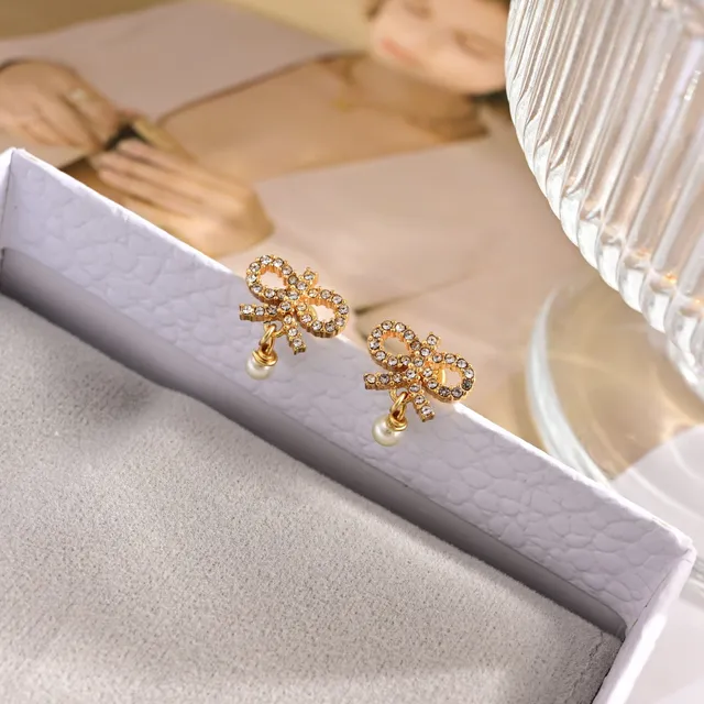 Dior Le Nœud de Dior Gold-Tone Crystal and Pearl Bow Earrings 4
