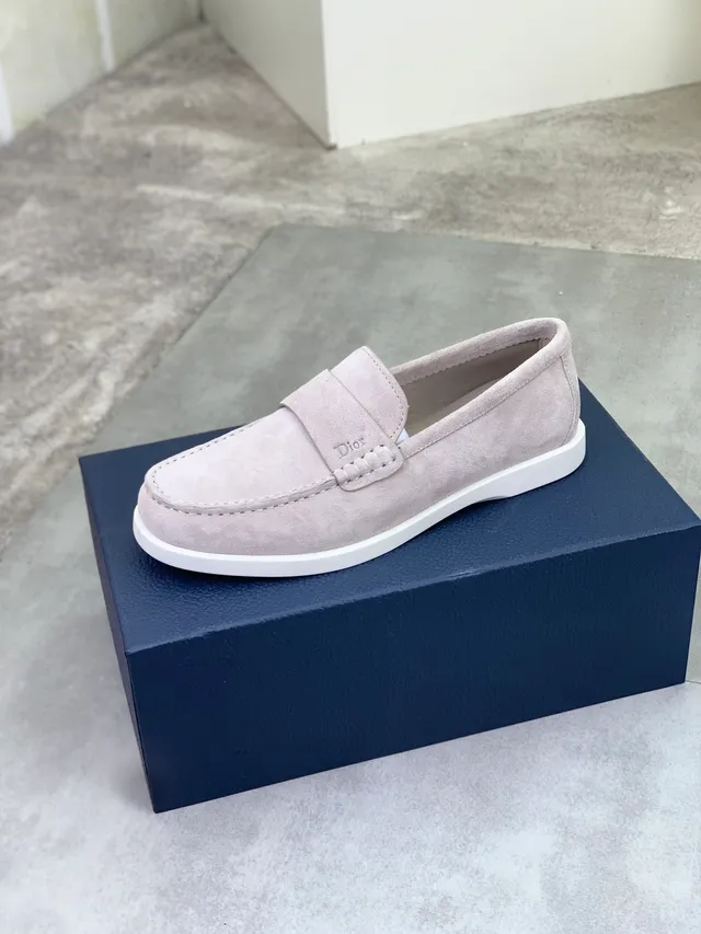 Dior mocassim bege branco camurça parte superior Moc-Toe costura mocassim 4