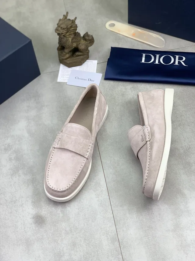 Dior mocassim bege branco camurça parte superior Moc-Toe costura mocassim 5